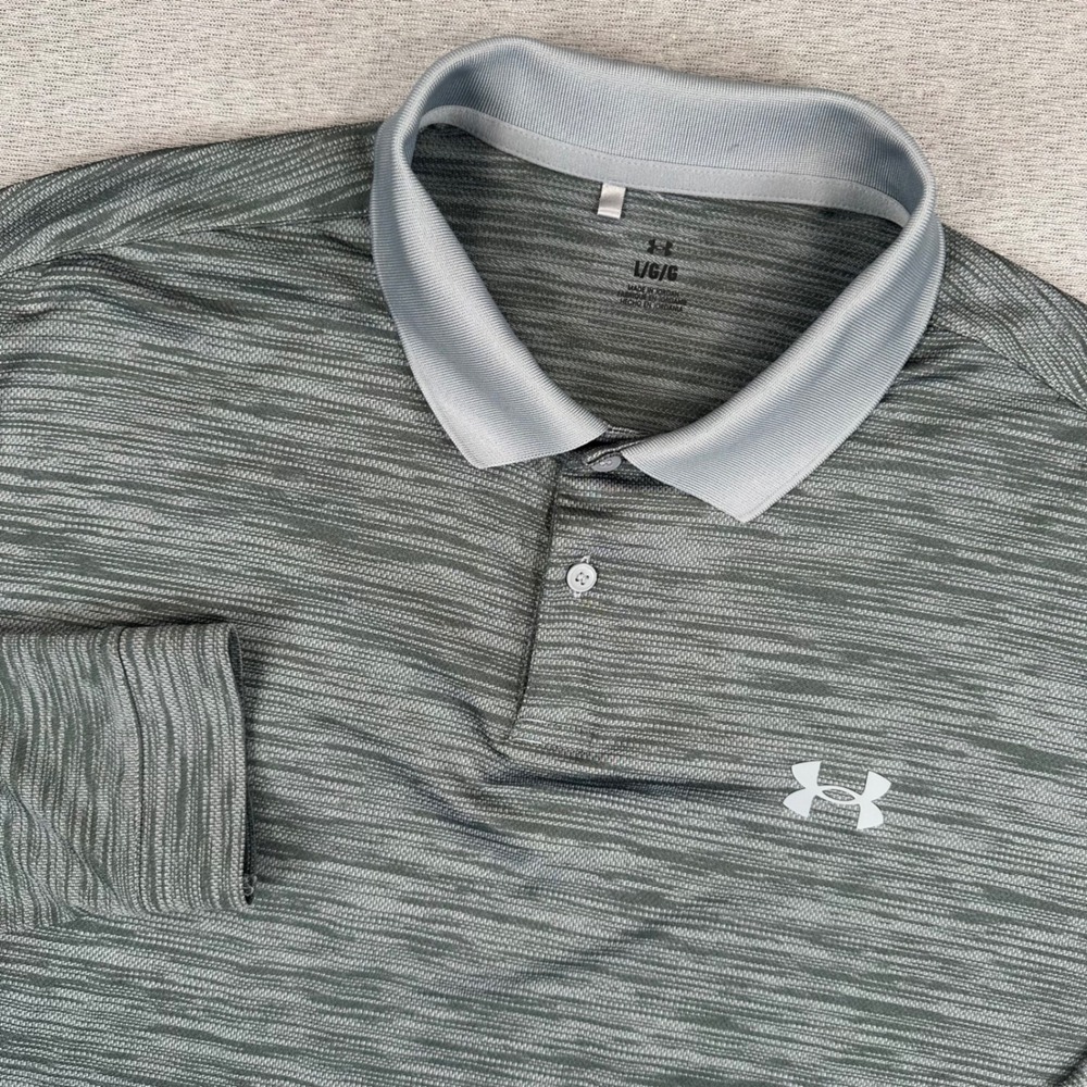 Under Armour Long Sleeve Polo Shirt Mens L Grey Space Dye Performance‎ Golf